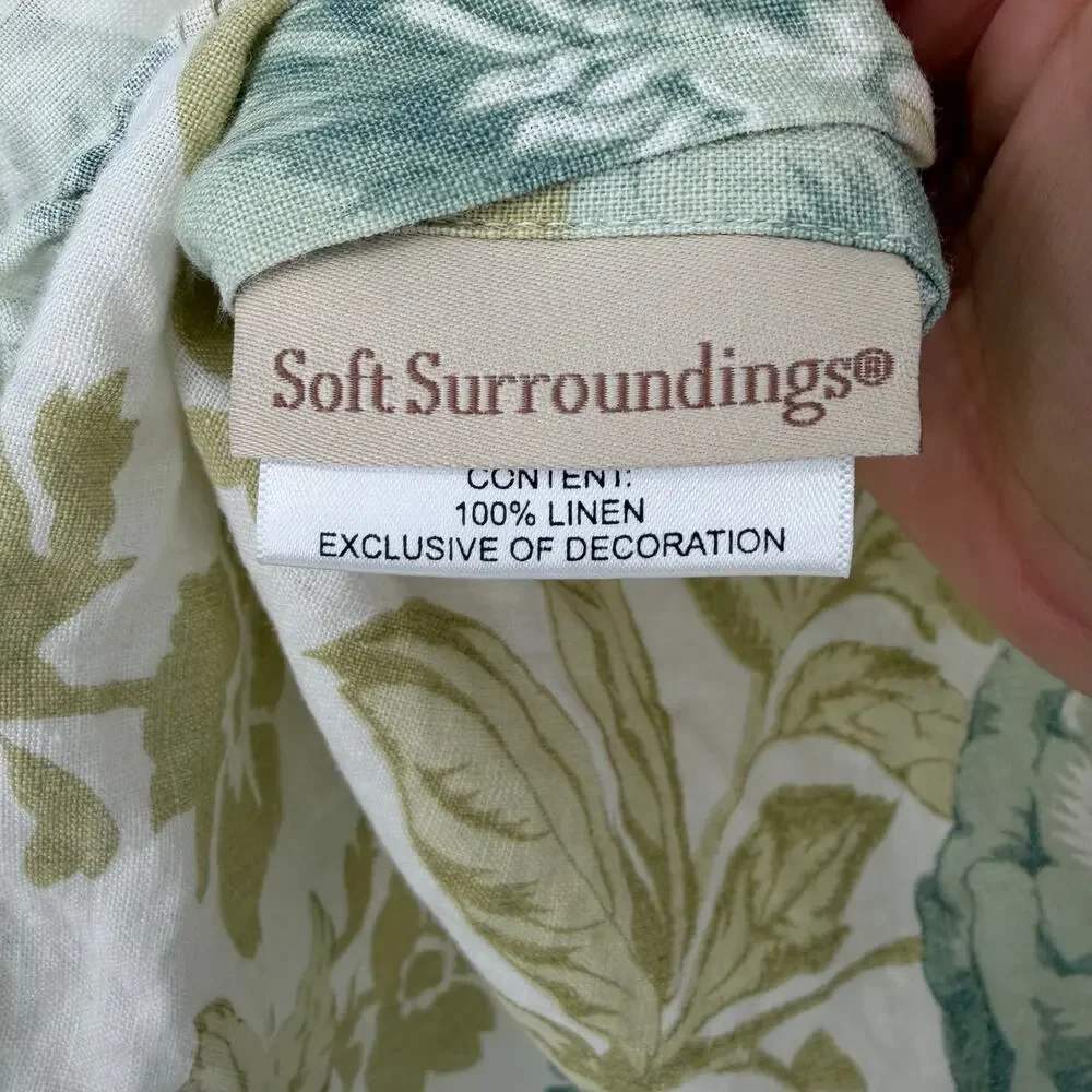 Soft Surroundings Linen Euro Pillow Covers Floral Ruffle Pair 2 Button Closure